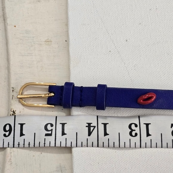 Tory‎ Burch Blue Leather Wrap Bracelet Gold Tone Red Lips Charm Adjustable main image 5